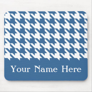 Alfombrilla De Ratón Azure Elegant Houndstoth con nombre personalizado