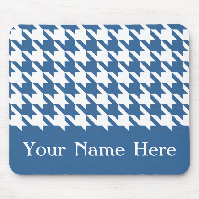 Alfombrilla De Ratón Azure Elegant Houndstoth con nombre personalizado (Frente)