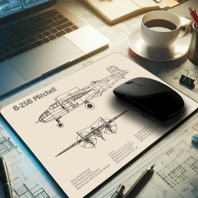 Alfombrilla De Ratón B-25B Mitchell Doolittle - Airplane Blueprint SD (Subido por el creador)