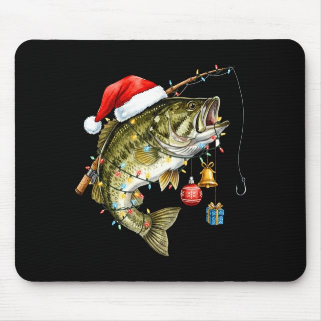 Alfombrilla De Ratón B Fish Festive Lights Christmas Funny Fishing Long (Frente)