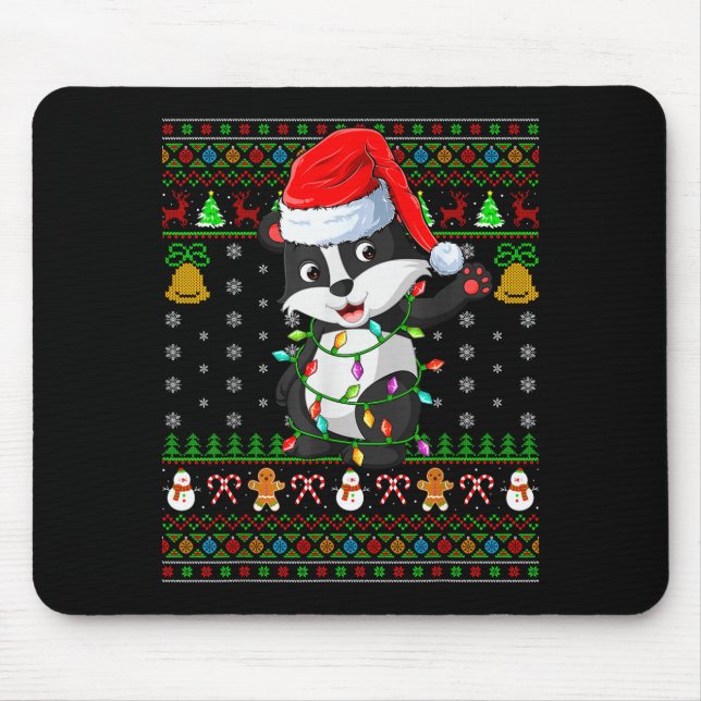 Alfombrilla De Ratón Badger Christmas Lights Funny Santa Ugly Sweaters  (Frente)
