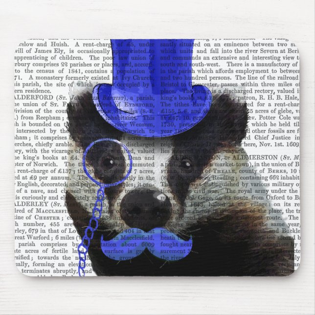 Alfombrilla De Ratón Badger con sombrero azul superior y bigote (Frente)