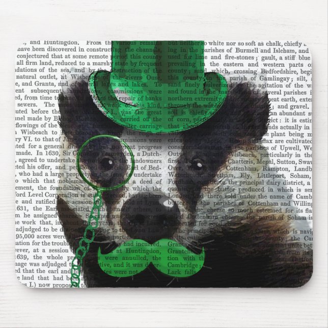 Alfombrilla De Ratón Badger con sombrero verde superior y bigote (Frente)