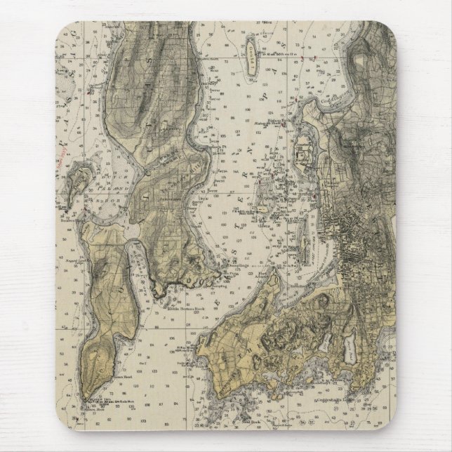 Alfombrilla De Ratón Bahía 1920 de Narragansett Newport, carta del (Frente)