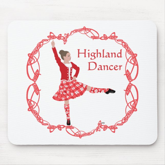 Alfombrilla De Ratón Bailarín de las Highlands escocesas Nudo celta Roj (Frente)