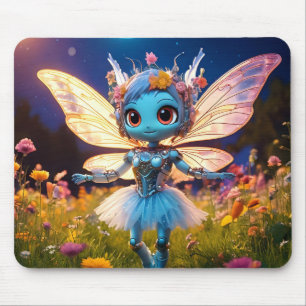 Alfombrilla De Ratón Bailarina Robot Pixie Bailando en las Flores Silve