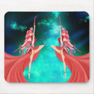 Alfombrilla De Ratón Bailarina rosa cielo nocturno verde esmeralda