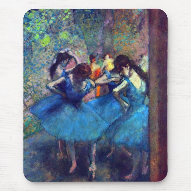 Alfombrilla De Ratón Bailarinas en azul de Edgar Degas, arte de ballet  (Frente)