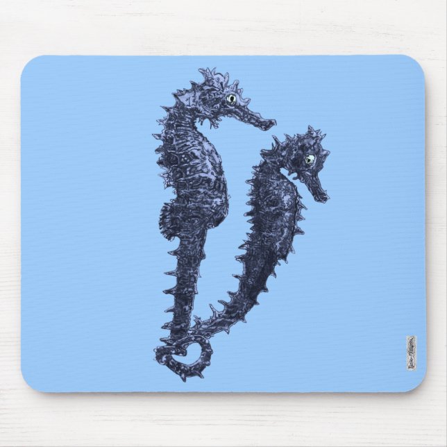 Alfombrilla De Ratón Baile De Los Caballos De Mar (Azul) (Frente)