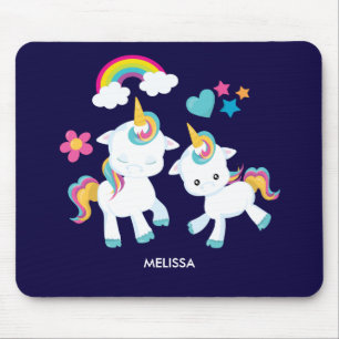 Alfombrilla De Ratón Baile lindo Unicornio arcoiris mágico y estrellas