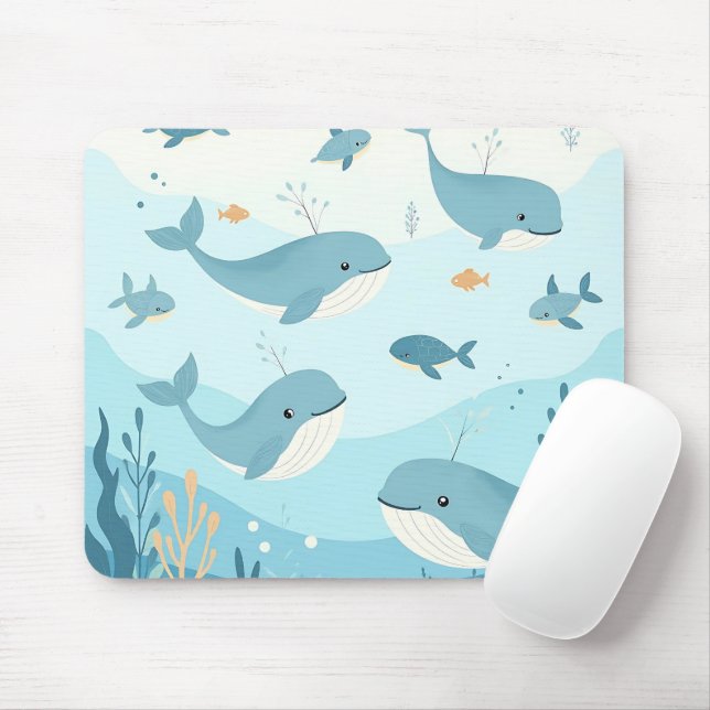 Alfombrilla De Ratón Bajo el mar Ballenas y Peces Niños (Con ratón)