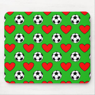 Alfombrilla De Ratón Balas De Fútbol Y Dibujo De Corazones Rojos