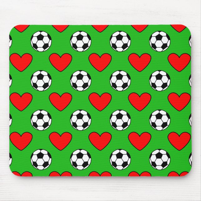 Alfombrilla De Ratón Balas De Fútbol Y Dibujo De Corazones Rojos (Frente)