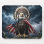 Alfombrilla De Ratón Bald Eagle Wearing an American Flag<br><div class="desc">A bald eagle is perched on a tree branch during a thunderstorm,  wearing an American flag and a Native American headdress</div>