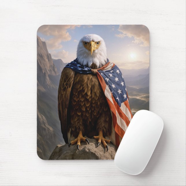 Alfombrilla De Ratón Bald Eagle With American Flag Cape (Con ratón)