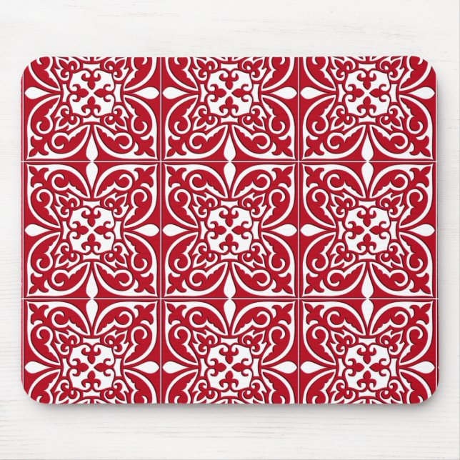 Alfombrilla De Ratón Baldosa marroquí - rojo oscuro y blanco (Frente)