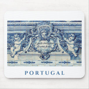 Alfombrilla De Ratón Baldosas de pared azules y blancas de Portugal con