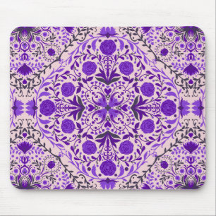 Alfombrilla De Ratón Baldosas florales en rosa violeta y algodón