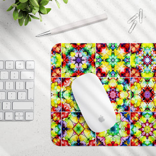Alfombrilla De Ratón Baldosas mediterráneas, mosaicos de tinta de alcoh