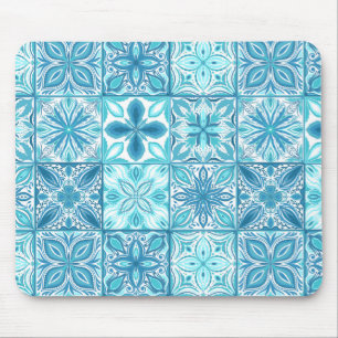 Alfombrilla De Ratón Baldosas orgánicas en azul y blanco