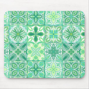 Alfombrilla De Ratón Baldosas orgánicas en blanco y verde