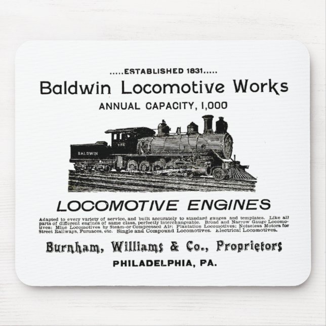 Alfombrilla De Ratón Baldwin Locomotive Works 1895 (Frente)