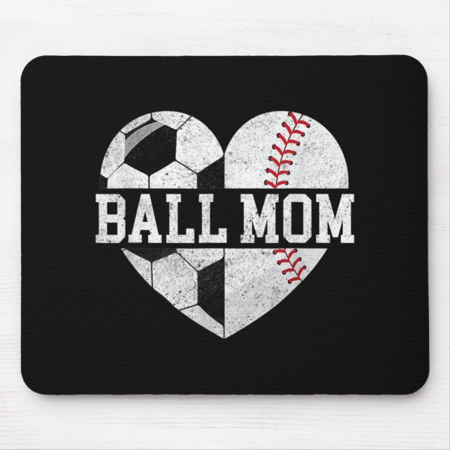 Alfombrilla De Ratón Ball Mom Heart Fun Baseball Soccer Mom (Frente)