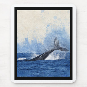 Alfombrilla De Ratón Ballena Azul Chapoteando en Arte Oceánico