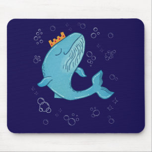 Alfombrilla De Ratón Ballena Rey con Corona   Arte Popular Oceánico Cap