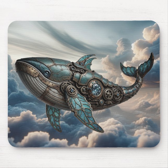 Alfombrilla De Ratón Ballena Steampunk en Nubes (Frente)