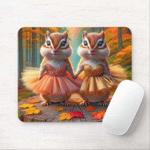 Alfombrilla De Ratón Ballerina Chipmunks en un árbol de otoño