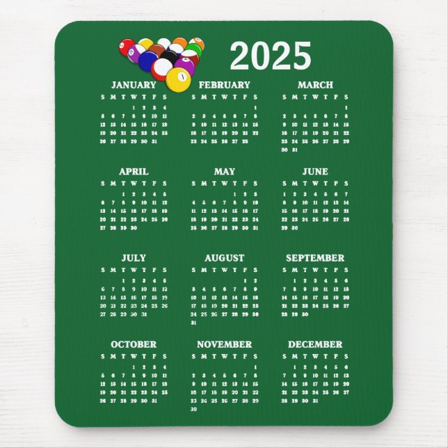 Alfombrilla De Ratón Balls Billiards Balls Pool Design 2025 Calendario  (Frente)