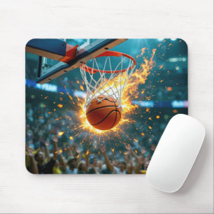 Alfombrilla De Ratón Balón de Baloncesto en Llamas en la Red