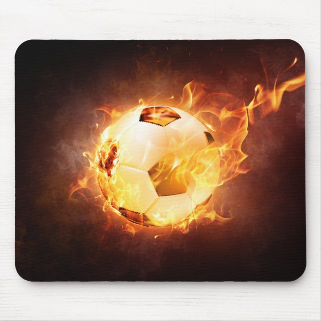 Alfombrilla De Ratón Balón de fútbol del fútbol en el fuego (Frente)
