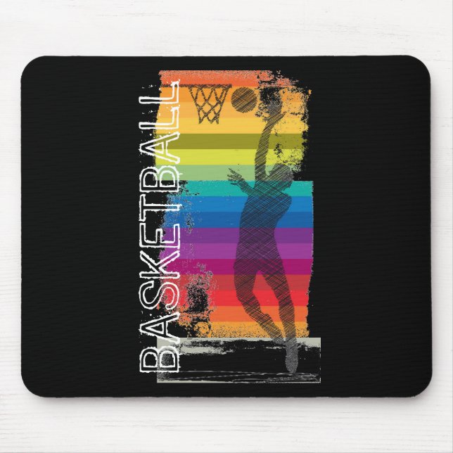 Alfombrilla De Ratón Baloncesto Grunge Ilustracion arcoiris negro (Frente)