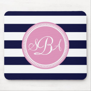 Alfombrilla De Ratón Banda azul monogramada rosa personalizada