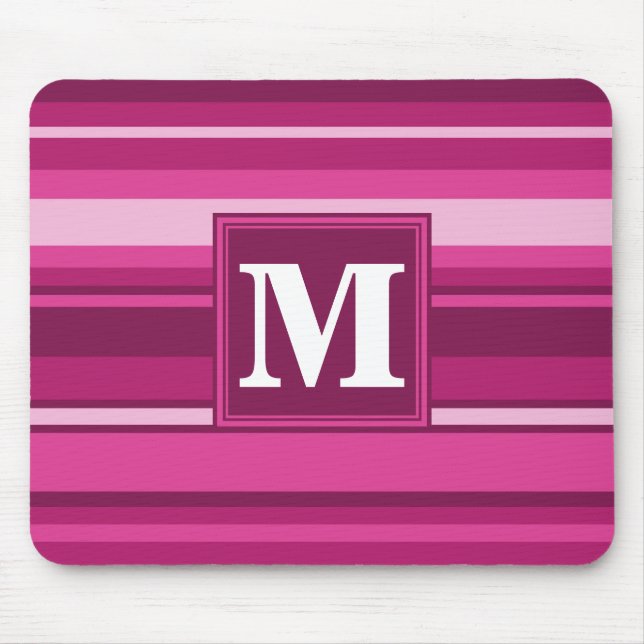 Alfombrilla De Ratón Bandas de fuchsia de monograma (Frente)