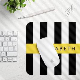 Alfombrilla De Ratón Bandas en blanco y negro, rayas, líneas, nombre