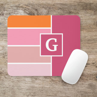 Alfombrilla De Ratón Bandas en rosa, blanco y naranja con Monograma