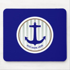 Alfombrilla De Ratón Bandas grises náuticas y ancla azul