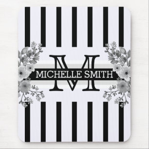 Alfombrilla De Ratón Bandas negras con sabor a vintage monograma
