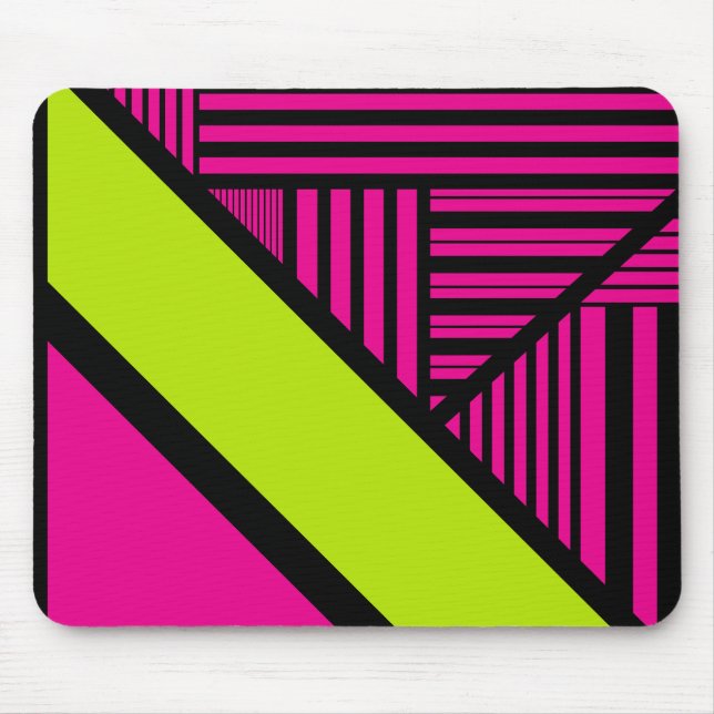 Alfombrilla De Ratón Bandas triangulares en verde limón, rosa caliente  (Frente)