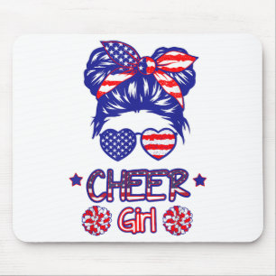 Alfombrilla De Ratón Bandera Americana Cheer Chica 4 de Julio Patriótic