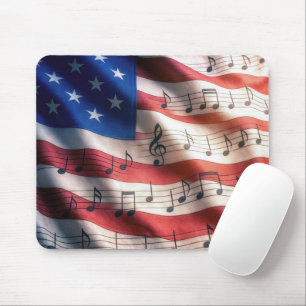 Alfombrilla De Ratón Bandera Americana Con Notas Musicales