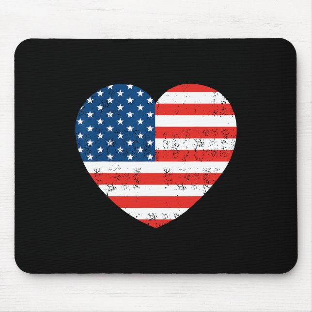 Alfombrilla De Ratón Bandera Americana Corazón 4 De Julio Patriótico Es (Frente)