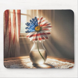 Alfombrilla De Ratón Bandera Americana Daisy In Glass Vase