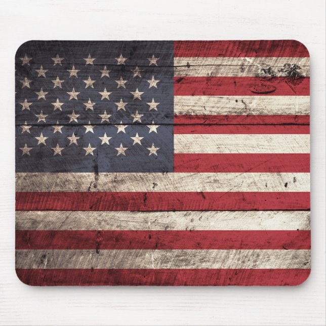 Alfombrilla De Ratón Bandera americana en grano de madera viejo (Frente)