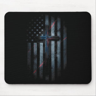 Alfombrilla De Ratón Bandera Americana Grunge Y Cruz Fe Familia Liberta