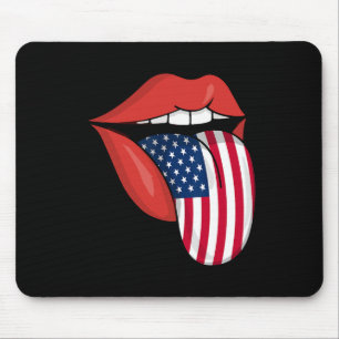 Alfombrilla De Ratón Bandera Americana Patriótica Usa Lengua Labios 4 D