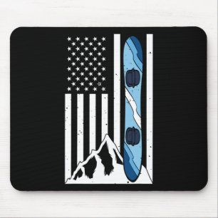 Alfombrilla De Ratón Bandera Americana Snowboarding Mountain Snowboard
